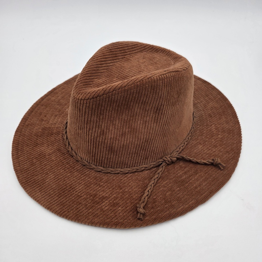 Women's Corduroy Wide Brim Fedora One Size Brown Carmel Boho Cowgirl Hippie Hat